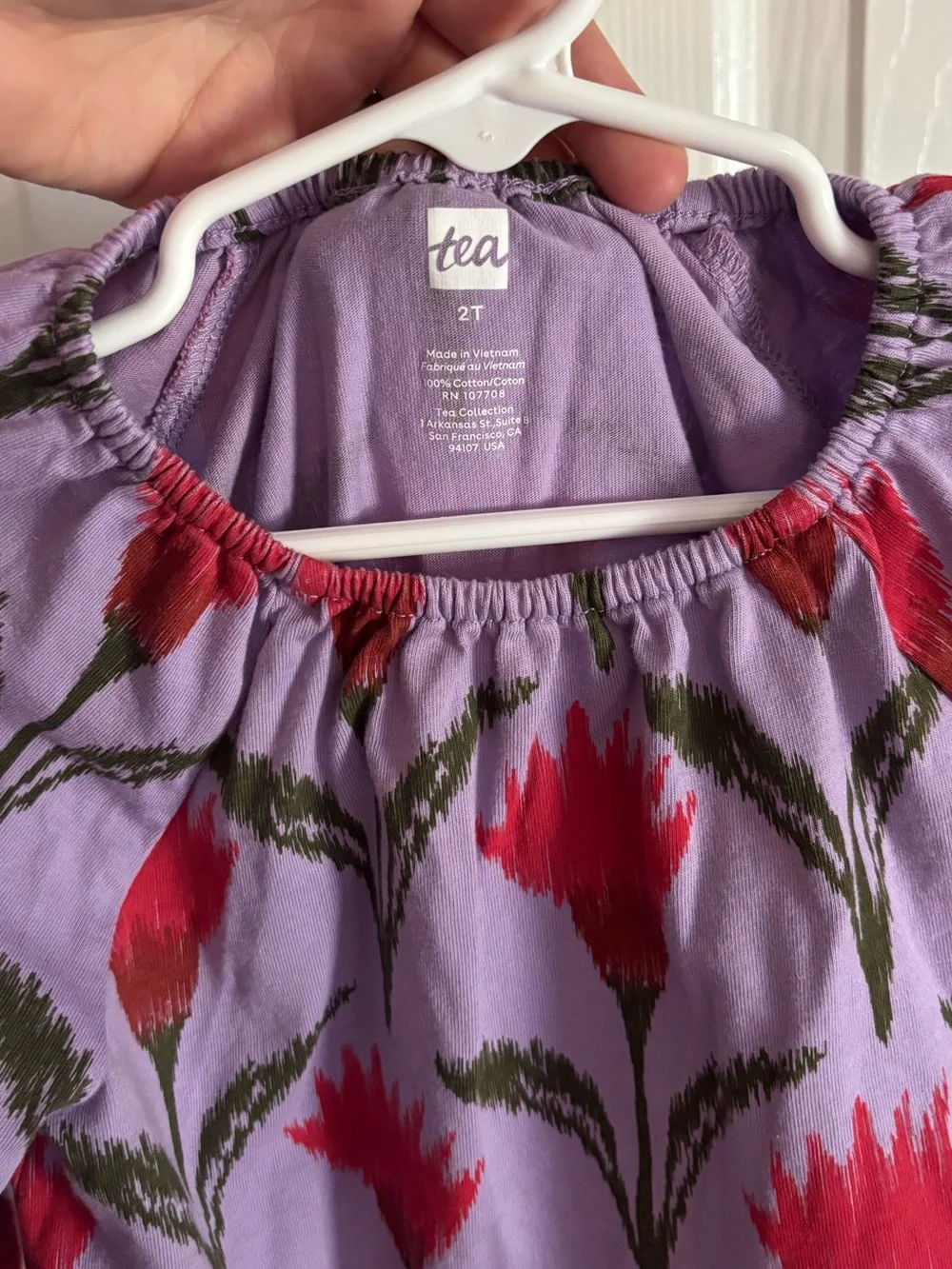 Tea Collection Lilac Peplum Dress/Tunic with Red Floral Print